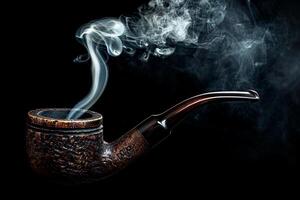 AI Generated an old pipe with smoke coming out on a solid black background photo