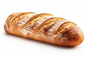 AI Generated French loaf isolated on white background, bread fully in focus, studio light photo