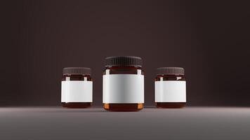 3d render of three medical bottles with blank label on grey background photo