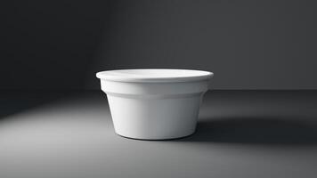 3d rendering of a white plastic container in a dark room photo