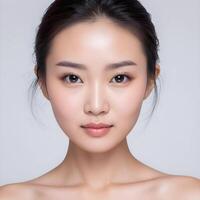 AI generated The Asian woman's face and body are captured in the model photo