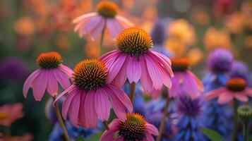 AI generated Natural medicinal echinacea flowers garden photo