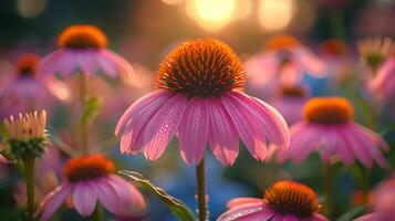 AI generated Natural medicinal echinacea flowers garden photo