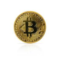 bitcoin oro moneda aislado en blanco antecedentes. criptomoneda digital dinero. foto