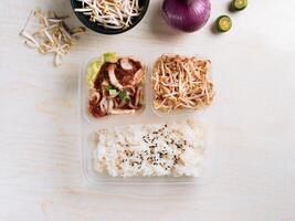 Traditional squid food set combo with lime top view on grey background photo