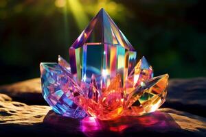 AI generated Captivating crystal prism dispersing sunlight into a colorful spectrum. Generative AI photo