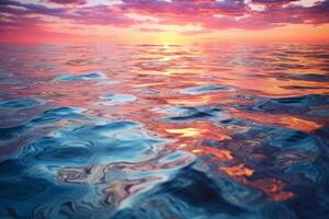 AI generated Reflective water surface capturing the beauty of a vibrant sunset. Generative AI photo