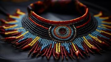 AI generated Intricate beadwork on a tribal necklace. Generative AI photo