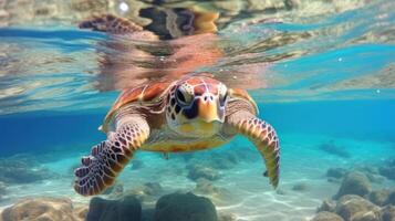 AI generated A sea turtle swimming in the ocean. Generative AI photo