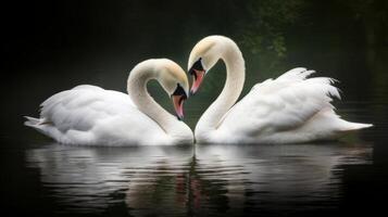 ai generado dos cisnes haciendo un corazón forma. generativo ai foto