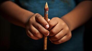 AI generated A child holding a pencil. Generative AI photo