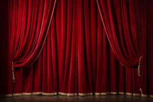 AI generated Red velvet theater curtains creating anticipation. Generative AI photo