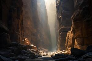 AI generated A photograph capturing the dramatic interplay of light and shadow in a canyon. Generative AI photo