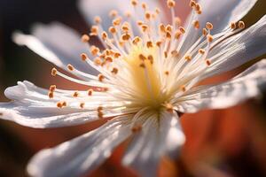 AI generated An extreme close-up of the delicate petals of a wildflower. Generative AI photo