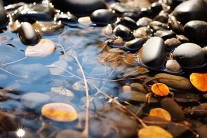 AI generated An abstract reflection of patterns created by pebbles in a calm stream. Generative AI photo