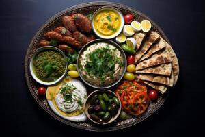 AI generated A plate of Middle Eastern delicacies for Eid. Generative AI photo