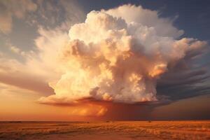 ai generado masivo nube flotando encima un pintoresco campo. generativo ai foto