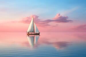 AI generated A serene reflection of a lone sailboat drifting on a calm sea. Generative AI photo