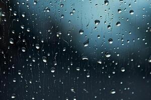 ai generado un cerca arriba de gotas de lluvia en un cristal de ventana reflejando el dinámica jugar de ligero y sombra. generativo ai foto