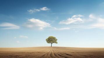 ai generado minimalista imagen de un soltero árbol en un vacío campo. generativo ai foto