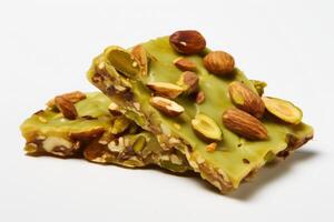 AI generated A piece of pistachio brittle candy. Generative AI photo