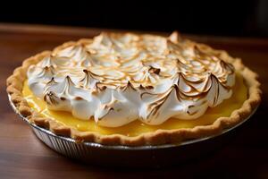 AI generated A lemon meringue pie with a golden brown top. Generative AI photo