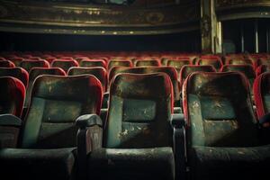 AI generated Rows of cinema seats with vintage charm. Generative AI photo