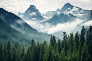 AI generated Majestic forested mountains covered in a thick blanket of trees. Generative AI photo