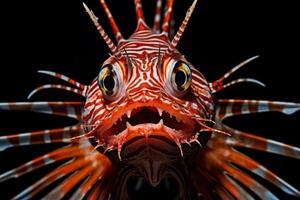 AI generated A close-up of a regal lionfish with venomous spines. Generative AI photo