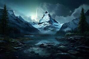 AI generated The awe inspiring beauty of a mountain range at night. Generative AI photo