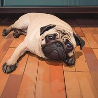 AI generated Home sweet home Cute pug lies on the floor For Social Media Post Size photo