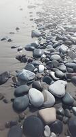 AI generated Gray pebbles scattered on the serene beach landscape Vertical Mobile Wallpaper photo