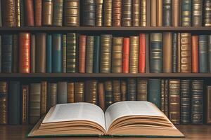 AI generated Library allure Stacks of books create a backdrop for education photo