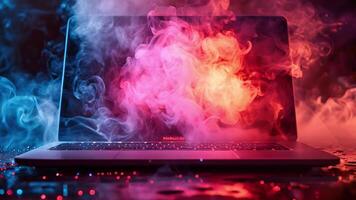 AI generated A laptop smoke neon light. video