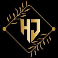 hj letra marca logo diseño con un hoja vector