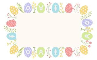 Happy Easter greeting card with colorful eggs in pastel colors for banners, for wedding invitations and for congratulations on spring and Easter vector