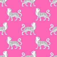 Modern seamless pattern with white spotted leopards on a pink background for textile, fabric, wallpaper, wrapping. vector