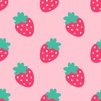 Strawberry summer seamless vector children's pattern. Repeating background with summer fruits on pink. Cute design for fabric, gift wrap, packaging.