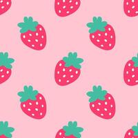 Strawberry summer seamless vector children's pattern. Repeating background with summer fruits on pink. Cute design for fabric, gift wrap, packaging.