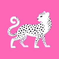 hermosa blanco manchado leopardo en un brillante rosado antecedentes. gráfico plano vector ilustración de un salvaje felino animal.