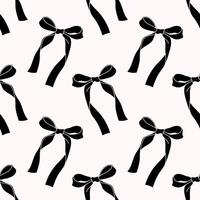 Cute coquette pattern seamless black ribbon bow. Cute feminine romantic background for textile, fabric, wallpaper, wrapping. vector