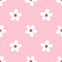 Flowers summer seamless vector children's pattern. Repeating background with with daisies on pink. Cute design for fabric, gift wrap, packaging.