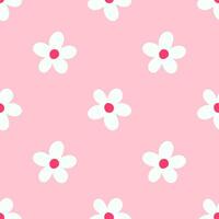 Flowers summer seamless vector children's pattern. Repeating background with with daisies on pink. Cute design for fabric, gift wrap, packaging.