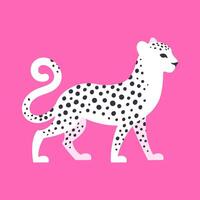 hermosa blanco manchado leopardo en un brillante rosado antecedentes. gráfico plano vector ilustración de un salvaje felino animal.