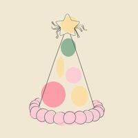 A colorful birthday party hat featuring a hand-painted star on top. The hat is ready to bring joy and celebration to any festive event vector