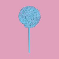 A blue lollipop is displayed prominently against a vibrant pink background. The contrast between the two colors creates a striking visual impact vector