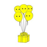 A collection of vibrant doodle hand-painted balloons neatly arranged and stored inside a box, ready for a celebration or event vector