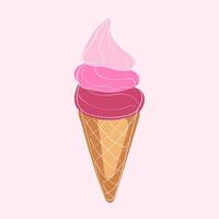 An ice cream cone with swirls of pink and purple toppings, adds a burst of color to the delicious treat vector