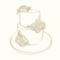 A hand-drawn illustration of a wedding cake adorned with delicate roses, showcasing intricate details and elegant design. The focus is on the artistry of the cake vector