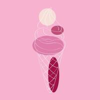 A pink ice cream cone with two scoops of delicious ice cream is displayed. The ice cream melts slightly in the warmth, creating a tempting treat vector